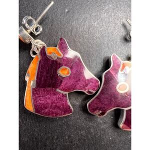 NEW Peruvian spiny oyster sterling silver horse head earrings